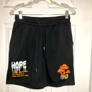 Romwe Black Graphic Print Pull-On Drawstring Athletic Shorts Men's Size S